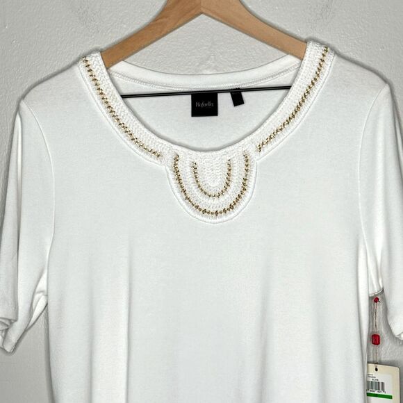 Rafaella Womens Knit Top Large Petite White Rope Gold Scoop Neck Nautical Basics - Picture 5 of 9